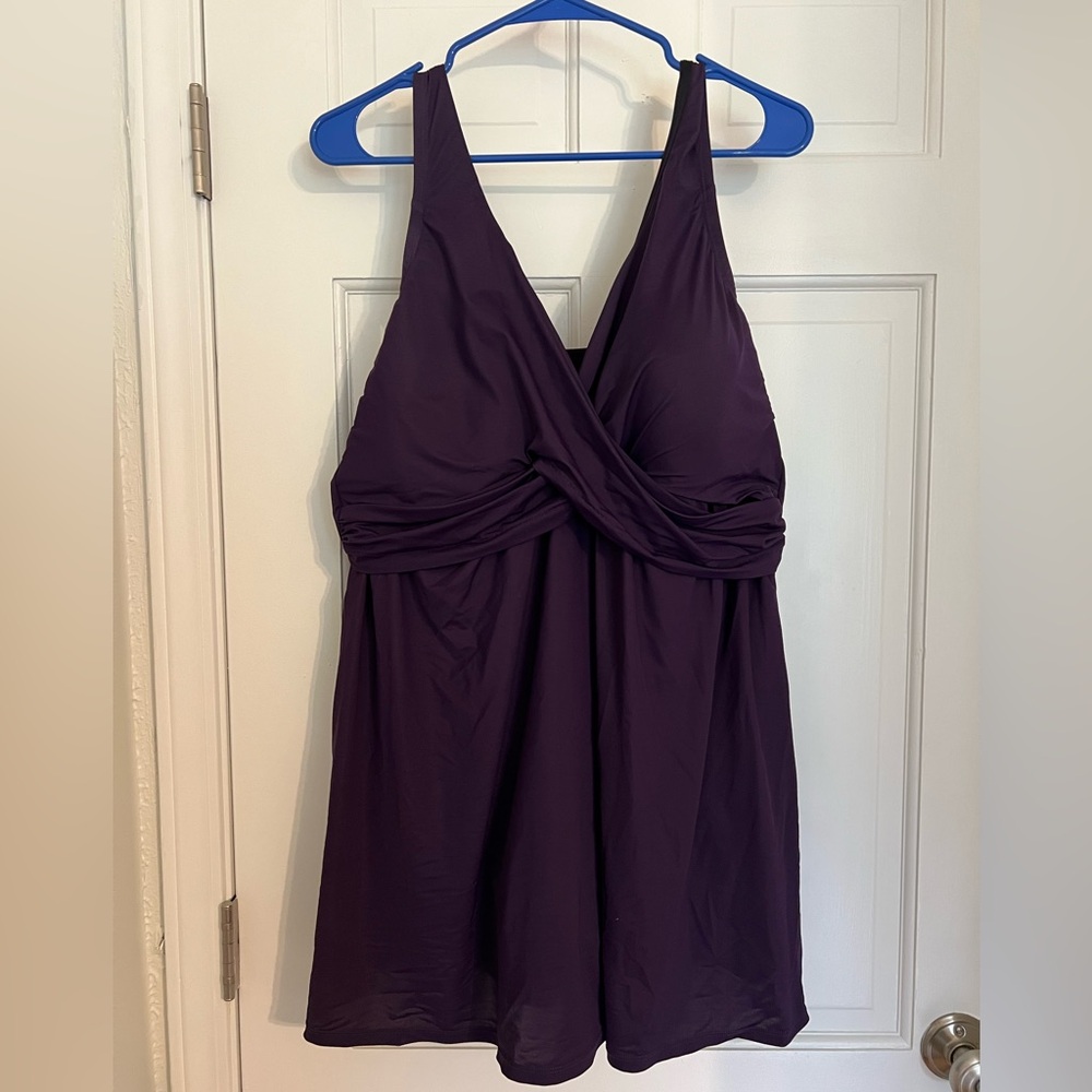 Lands’ End SlenderSuit Wrap Swim Dress One‑Piece Women’s Plus 20W Tummy Control - Picture 5 of 7